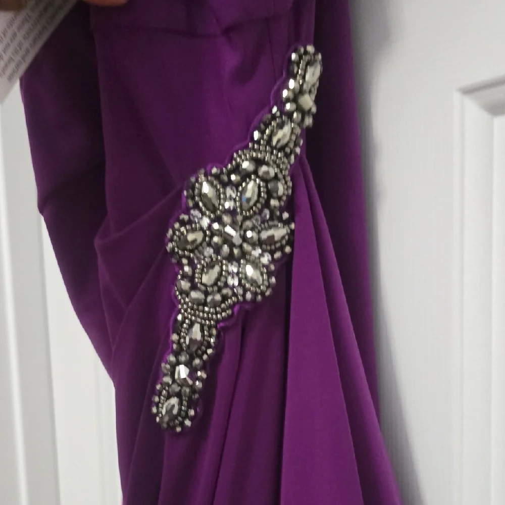 Purple Draped Dress with Embellishment - Picture 4 of 6
